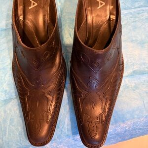 MIA Black Embossed Leather Heeled Mule